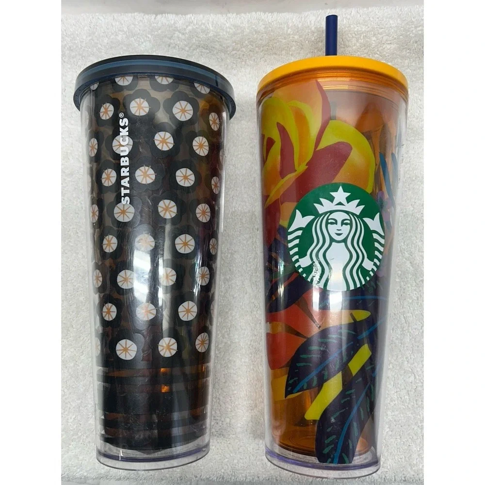 Starbucks Lot of 2 Tropical Orange & Marimekko Style 24oz Tumblers